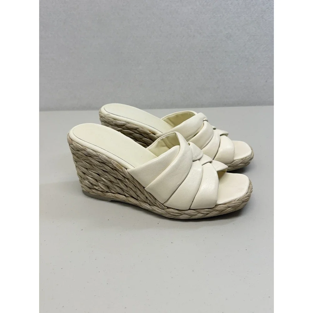 Vince Glyn Off White Leather Espadrille Wedge Sandals Square Toe Slide Heels 7.5